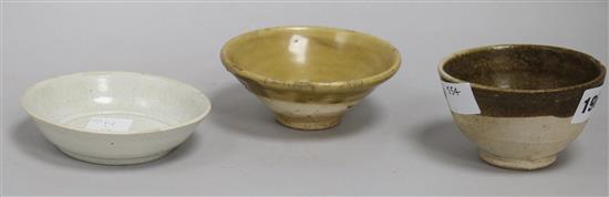 Three Chinese glazed bowls or dishes, Song-Yuan dynasty